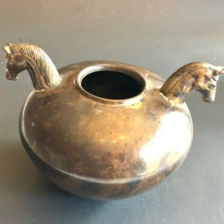 Antique Japanese Double Headed Horse Bronze Vase 2