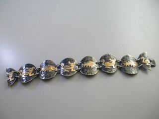 Vintage Sterling silver 18K Panel Bracelet Old Peru estate find Fish Dog 2