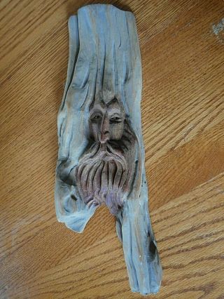 Hand Carved Wood " Mountain Man " Face Sculptured Vintage Wood 14 "