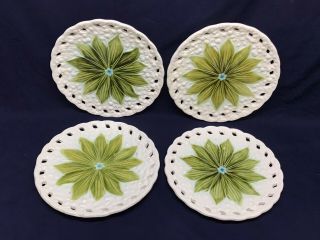 Schramberg Smf Majolica Lily Of The Valley Antique Plate Set Of 4 Germany