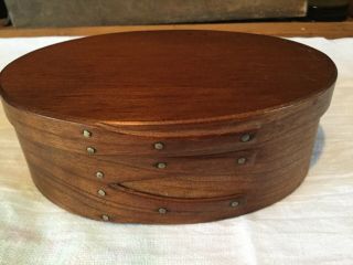 Vtg Hand Made Primitive Wood Wooden Shaker Pantry Oval Storage Box Copper Nails