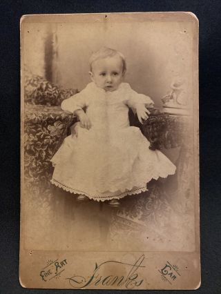 Antique Cabinet Card Photo Baby Girl In White Dress White Hall Illinois