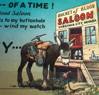 Vintage Bucket Of Blood Postcard - Old Virginia City Nevada Saloon & Mule Scene