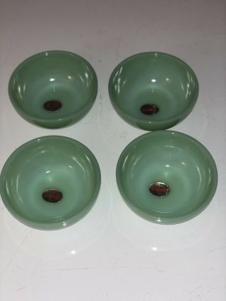 Vintage 4 Rare Fire - King Jade - Ite Green Bowls Old Stock Orig Sticker