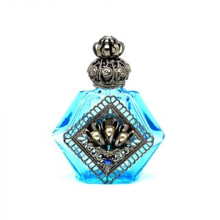 Czech Jeweled Decorative Blue Perfume Oil Bottle Holder