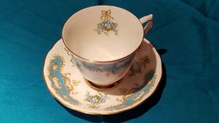 Made In England QUEEN ANNE Bone China Blue Floral Cup & Saucer Ridgeway Pottery 2