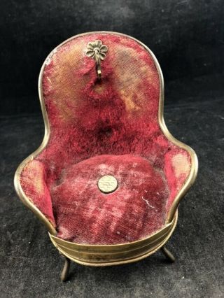 Antique Victorian Gilt Metal And Red Velvet Chair Pocket Watch Stand As Found