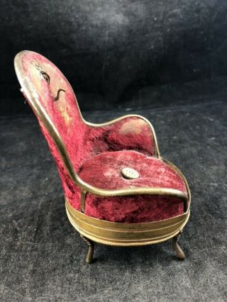 Antique Victorian Gilt Metal and Red Velvet Chair Pocket Watch Stand as found 2