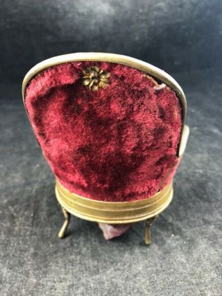 Antique Victorian Gilt Metal and Red Velvet Chair Pocket Watch Stand as found 3