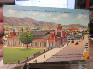 Vintage Old Postcard Mexico Ciudad Juarez Mission Market Customs House Border