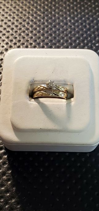 Vintage 14kt Ladies Yellow Gold Wedding Set Engagement Diamond Ring & Band Sz 6