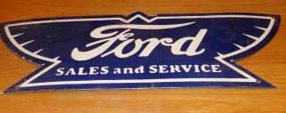 Vintage " Ford Sales And Service " 23 " Porcelain Metal Car Truck Gasoline Oil Sign