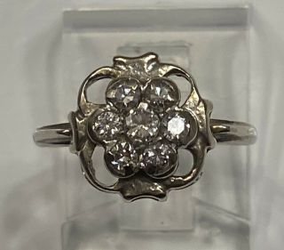 Vintage Antique 14k White Gold Diamond Flower Art Deco Ring - Needs Retipped