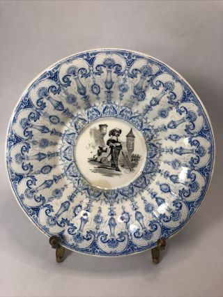 Antique Blue And White Transferware Saucer With Military Fort Plate Rare 1e