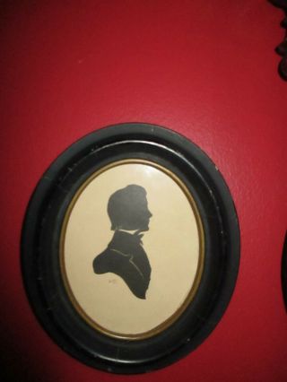 Antique Silhouettes Man and Woman In Period Oval Frames with Paper Back 3