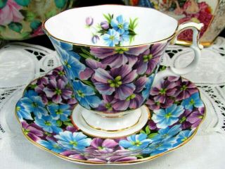 Royal Albert Angela Blue & Purple Floral Chintz Tea Cup And Saucer