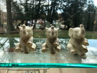 Lenox White Porcelain Sitting Elephant Small Figurine with Gold Raised Trunks 3