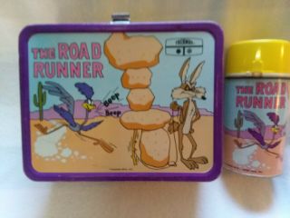 Vintage Rare 1970 The Road Runner Metal Lunchbox W/ Thermos
