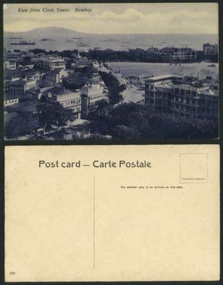 India Old Postcard Panorama View From Clock Tower Bombay Ships,  Boats In Harbour