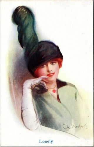 Postcard Artist Signed Court Barber Woman In Hat Vintage - Pc -
