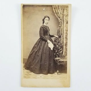 Civil War Era Cdv Woman Polka Dot Hoop Skirt Dress Lachman Philadelphia Pa