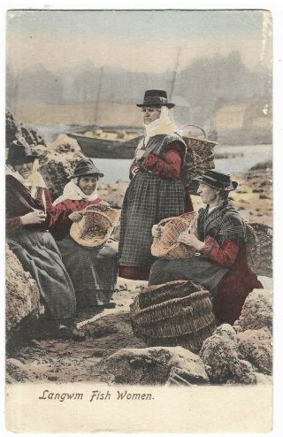 Wales Langwm Fish Women Nr Corwen 1904 Vintage Postcard 3.  11