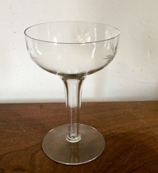 Vintage Art Deco Crystal Hollow Stem Champagne Glass Coupe With Cut Stars