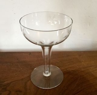 Vintage Art Deco Crystal Hollow Stem Champagne Glass Coupe with Cut Stars 2