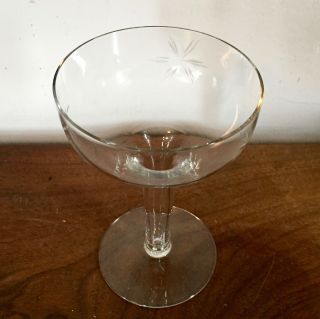 Vintage Art Deco Crystal Hollow Stem Champagne Glass Coupe with Cut Stars 3
