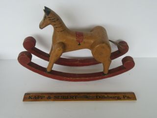 Vintage 2003 Carved & Hand Painted Folk Art Wood Child ' s Rocking Horse (Signed) 2