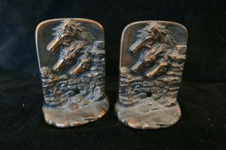 Antique Judd Co Bronze Bookends Book Ends Horses In Relief Wallingford Ct