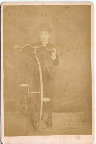 Cabinet Photo Gent With High Wheel Penny Farthing Bicycle W/bent Handlebars