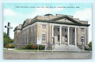 Postcard Ms Gulfport First Methodist Church Vintage Linen I17