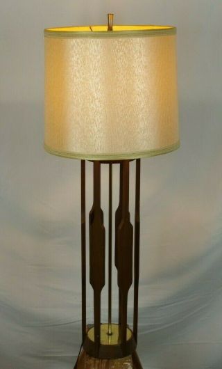 Modeline Vintage Mid Century Modern Wooden Tall Lamp Gold Plate