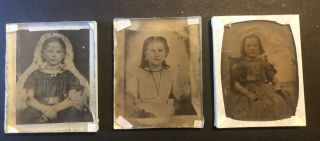 X3 1/9th Clear Glass Ambrotypes Of Little Girls No Cases