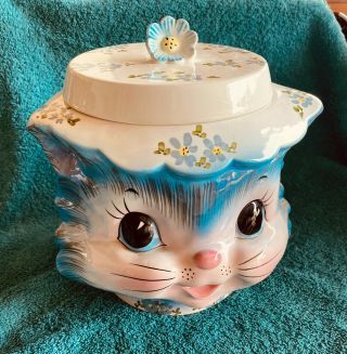 Vintage Set Lefton Miss Priss 1502 Ceramic Kitty Cat Cookie Jar & 1516 Tea Pot