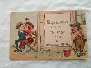 Vintage Comic Postcard Couple Kissing Wheeling West Virginia