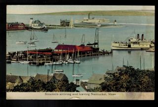 Nantucket Ma Aerial Steamers Coming & Going Ca 1910 Old Lightouse 951