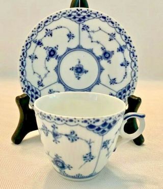 Royal Copenhagen Denmark Blue Fluted Half Lace Cup & Saucer 719 First Quality