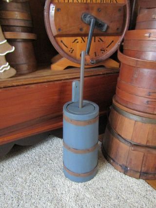 Early Farmhouse Inspired Wood Butter Churn W/original Parts - Blue - 18 " Tall