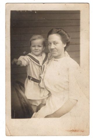 091420 Vintage Rppc Real Photo Postcard Mother With Toddler Child In Sailor Suit