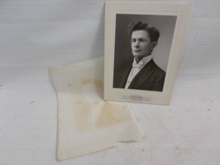 Cabinet Photo Man In Suit With White Bow Tie " Ghost " Image Of Woman On Back