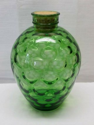 Vintage Mid Century Modern Green Bubble Coin Art Glass Bottle Decanter Cork 9 "