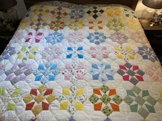 Vintage Amish Patch Work Quilt King Size Hand Made Country Home Large 106” X 81”