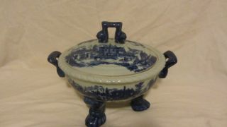 Vintage Victoria Ware Ironstone Tureen W/ Lid Footed Flow Blue Very Heavy