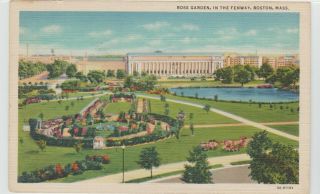 Boston,  Ma Postcard Rose Garden In The Fenway Park Vintage Linen Old Posted