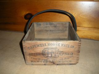 Vintage Wooden Capewell Horse Nail Box / Tool Box,  Carry Box / Hartford,  Conn.