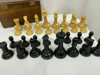 Drueke Gem Model 35b Vintage Chess Set With Wooden Box,  3.  75 " King