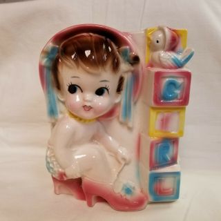 Vintage Rubens Art Pottery Baby Girl Planter Hand Painted Made Japan