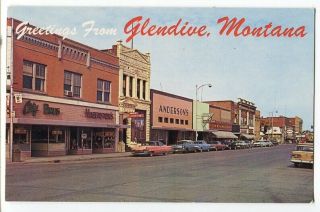 101320 Vintage Main Street Glendive Mt Postcard 1960 